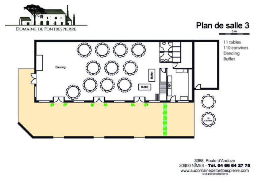 Plan de salle 3 du Domaine de Fontbespierre : 11 tables, 110 convives