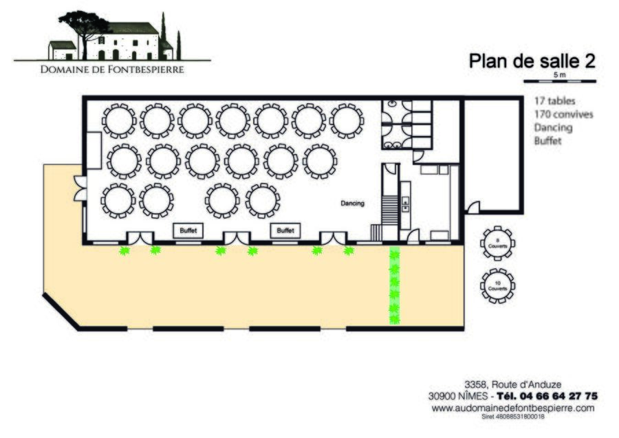 Plan de salle 2 du Domaine de Fontbespierre : 17 tables, 170 convives